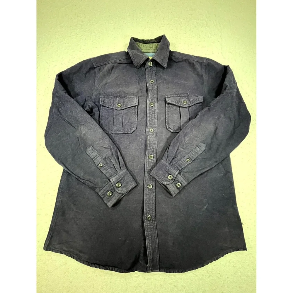 Dakota Grizzly Shacket Mens Medium Navy Blue Cotton Lined Flannel Button Front